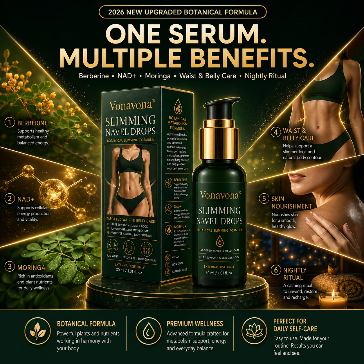 Vonavona® Metabolic Sculpt Serum— Powered by Berberine, NAD+ & Moringa Botanical Complex for metabolic balance, body contour care & overall wellness.💎